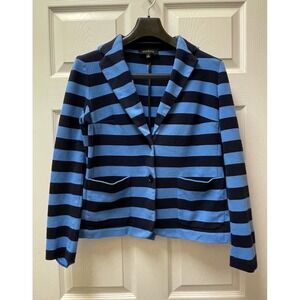 Talbots Women's Blue Rugby Striped Knit Button-Up Blazer Small Preppy Classic
